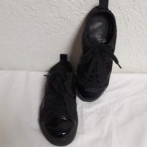 Joan Boyce Black Sequin Lace up Mule Shoes 6.5